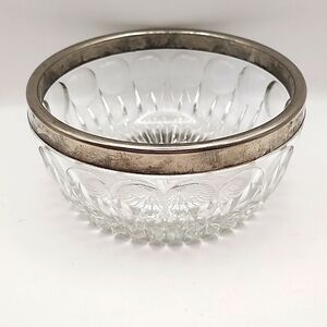 Vintage Crystal Glass Bowl with Stainless Rim